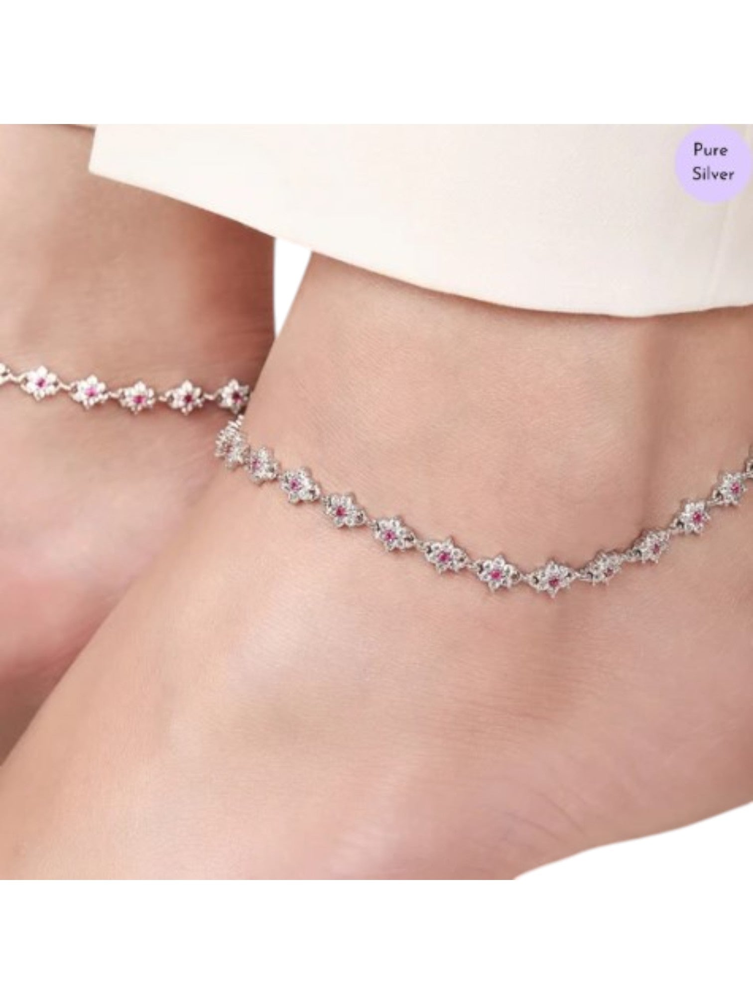 Floral Cubic Zirconia Rose Gold Plated 925 Sterling Silver Anklets By Kesardeep Impex For Women